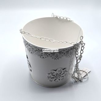 Кашпо металлическое окрашенное белое подвесное