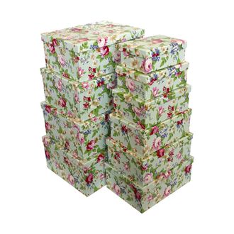 Коробки картонные 102-06-46 наб. из 10 прям. Пионы на салатовом (18x12x7-36,5x28x16)