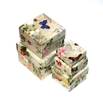 Коробки картонные 506-07 наб. из 5 квадратов малых Цветы и бабочки (6,5x6,5x3,5-12,5x12,5x9,5)