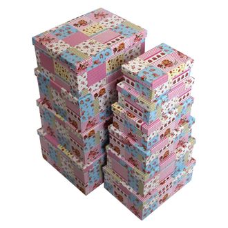 Коробки картонные 102-05-01 наб. из 10 прям. Цветочный печворк (18x12x7-36,5x28x16)