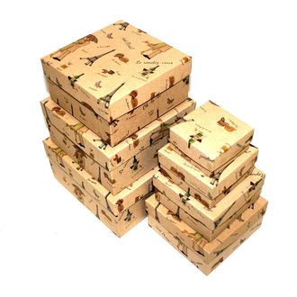 Коробки картонные 701-39 наб. из 7 квад. Символы Парижа крафт (20x20x10-8x8x4)