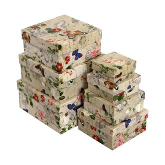Коробки картонные 701-44 наб. из 7 квад. Цветы и бабочки (20x20x10-8x8x4)