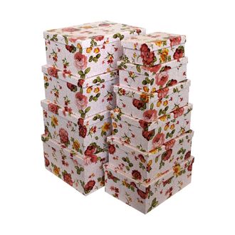 Коробки картонные 102-06-20 наб. из 10 прям. Пионы на розовом (18x12x7-36,5x28x16)