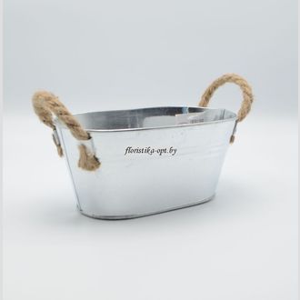 Плошка металлическая овальная оцинкованная с джутовыми ручками