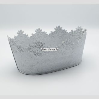 Плошка металлическая оцинкованная овальная с кружевной чеканкой