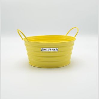 Плошка металлическая крашенная с ручками круглая желтая