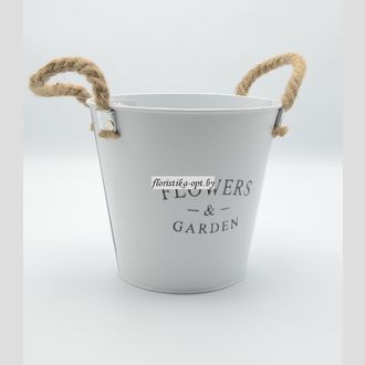 Ведерко металлическое белое с джутовыми ручками