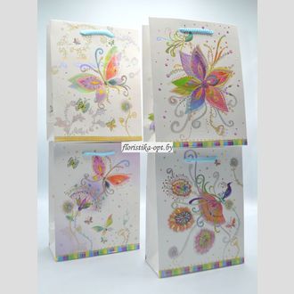 Пакет подарочный бабочки, павлины микс