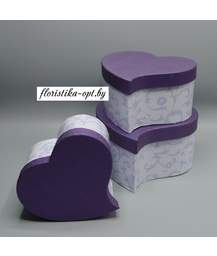 Коробка картонная сердце фиолетовая набор из 3шт